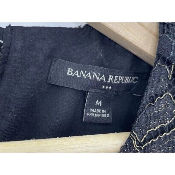 Banans Republic Factory‎ Black Gold Lace Overlay Tie Back Blouse Lined Sz M - Picture 4 of 9